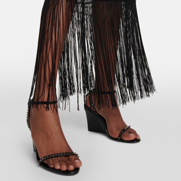 Christian Louboutin So Me 85 Black Leather Wedge Sandals Size 41 EU / 11 US NWOB - Picture 2 of 13